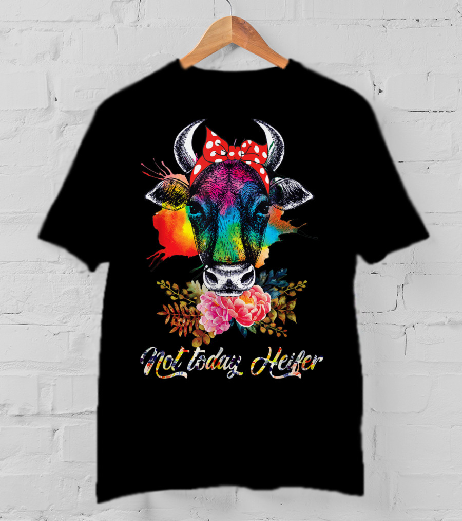 Hilarious Cow Not Today Heifer Rainbow Bandana Floral T-Shirt