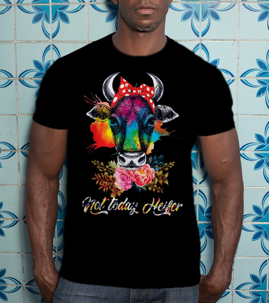 Hilarious Cow Not Today Heifer Rainbow Bandana Floral T-Shirt