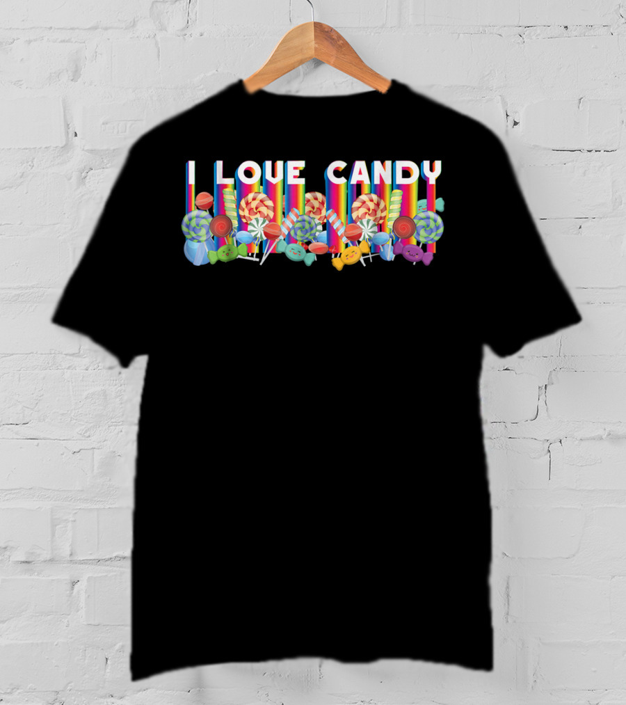 I Love Candy With Halloween Lollipops And Rainbow Candy Colors T-Shirt