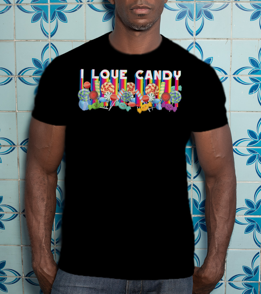 I Love Candy With Halloween Lollipops And Rainbow Candy Colors T-Shirt