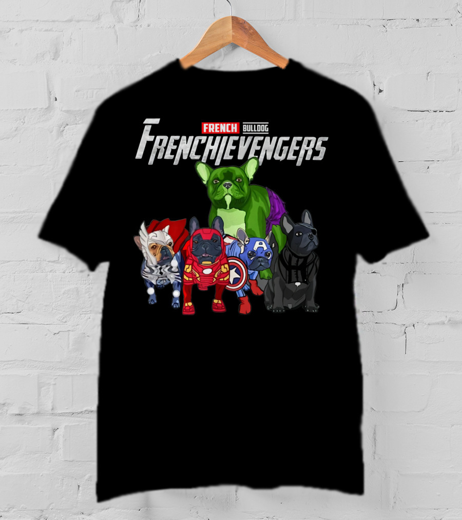 Frenchievengers French Bulldog Superhero Team Funny Dog T-Shirt
