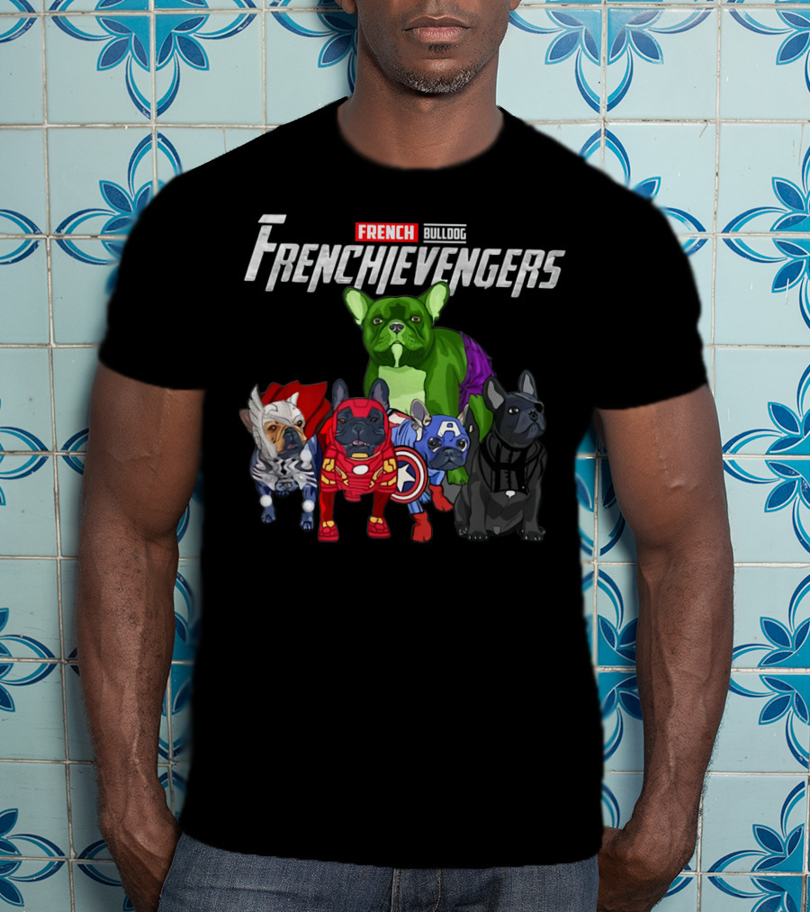 Frenchievengers French Bulldog Superhero Team Funny Dog T-Shirt