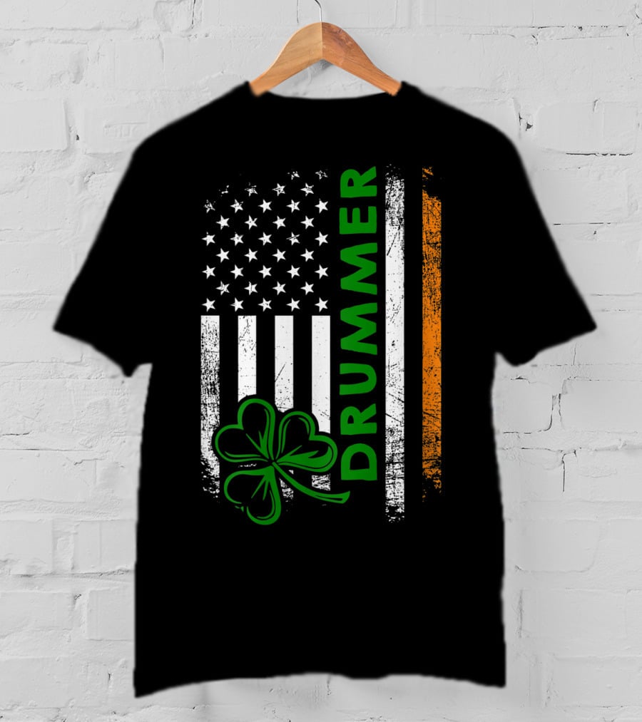 Drummer American Flag Shamrock Irish Drummer T-Shirt