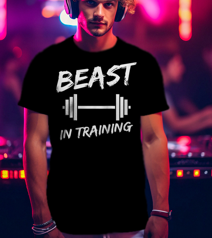 Beast In Training Barbell Motivational Kids Father And Son Fitness T-Shirt