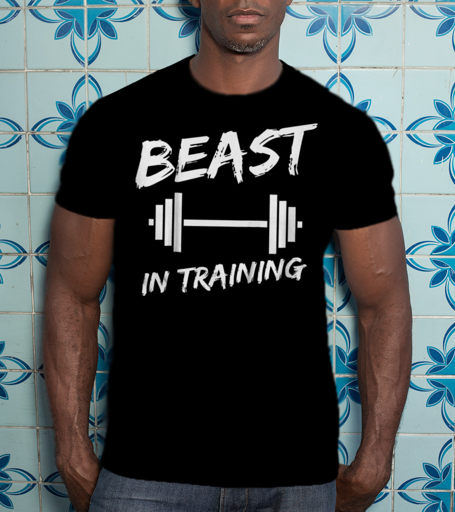 Beast In Training Barbell Motivational Kids Father And Son Fitness T-Shirt
