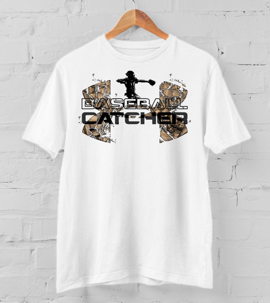 Baseball Catcher Silhouette With Abstract Field T-Shirt
