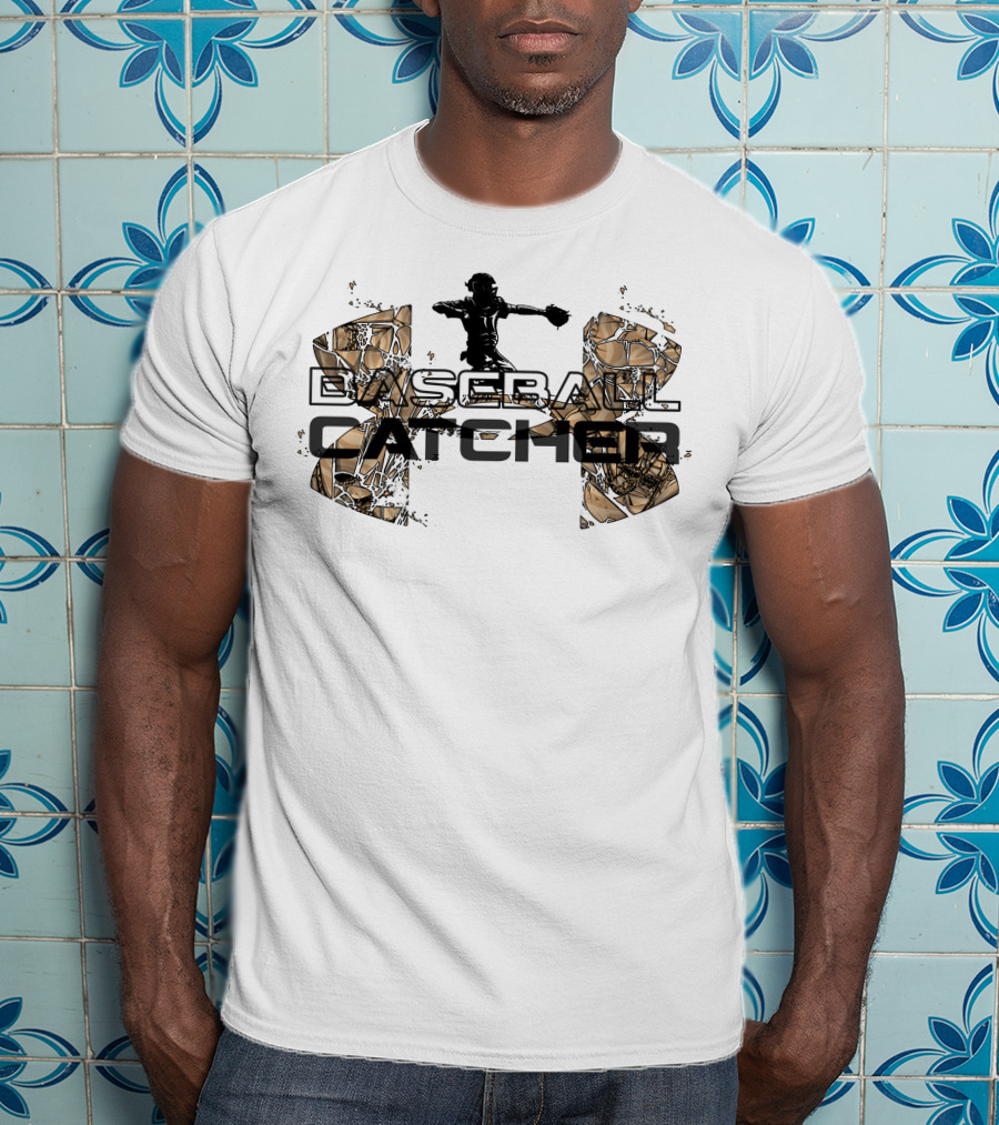 Baseball Catcher Silhouette With Abstract Field T-Shirt