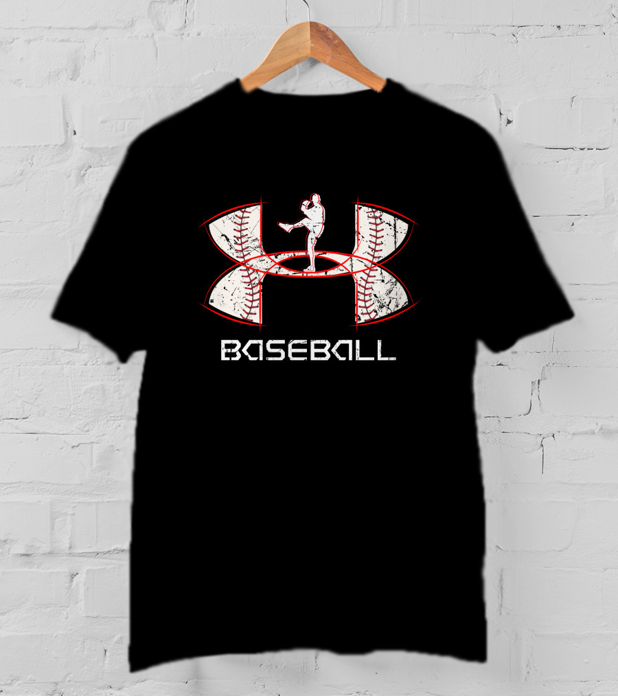 Bb161103 Baseball Pitcher Silhouette Inside Baseball Stitching T-Shirt