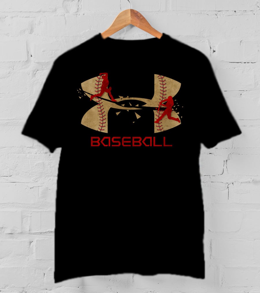 Under Armour Baseball Logo With Players And Baseball Stitching T-Shirt