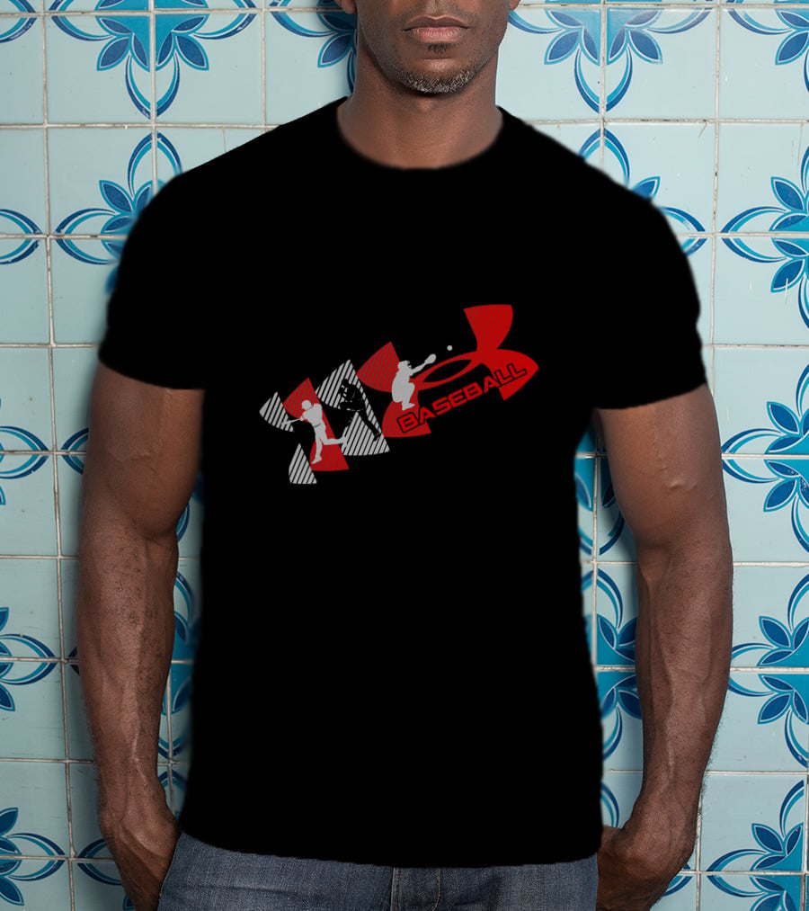 Under Armour Baseball Player Silhouettes Red And Gray T-Shirt