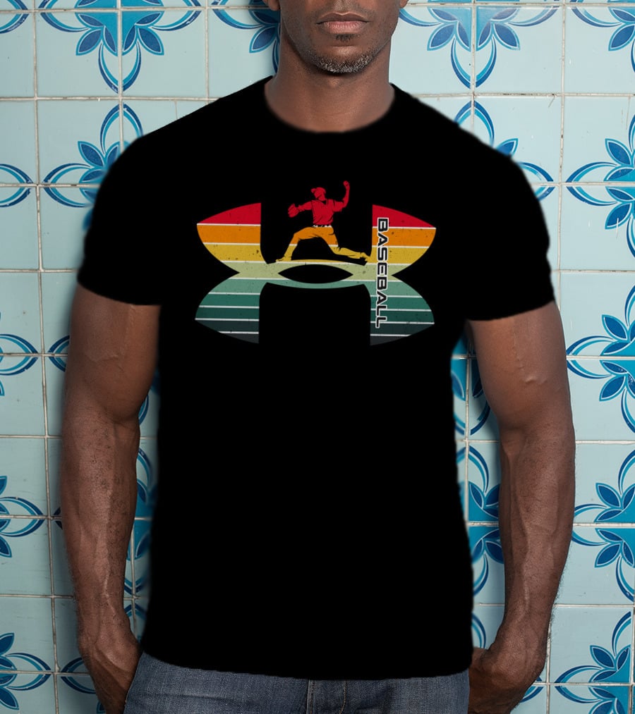 Under Armour Baseball Rainbow Pitcher Retro Vintage T-Shirt