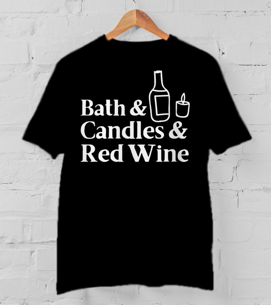 Bath Relaxation With Candles And Red Wine Indulgence Iconography T-Shirt