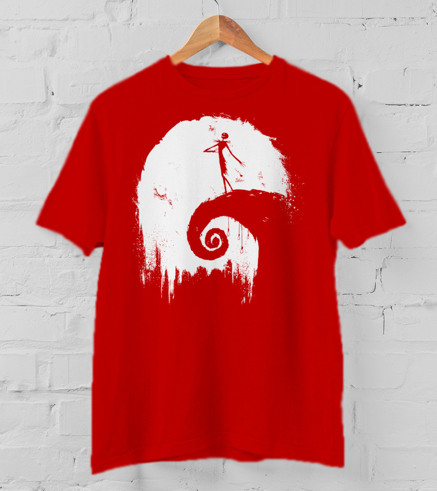 The Nightmare Before Christmas Spooky Red Hilltop Scene All Hallow's Eve T-Shirt