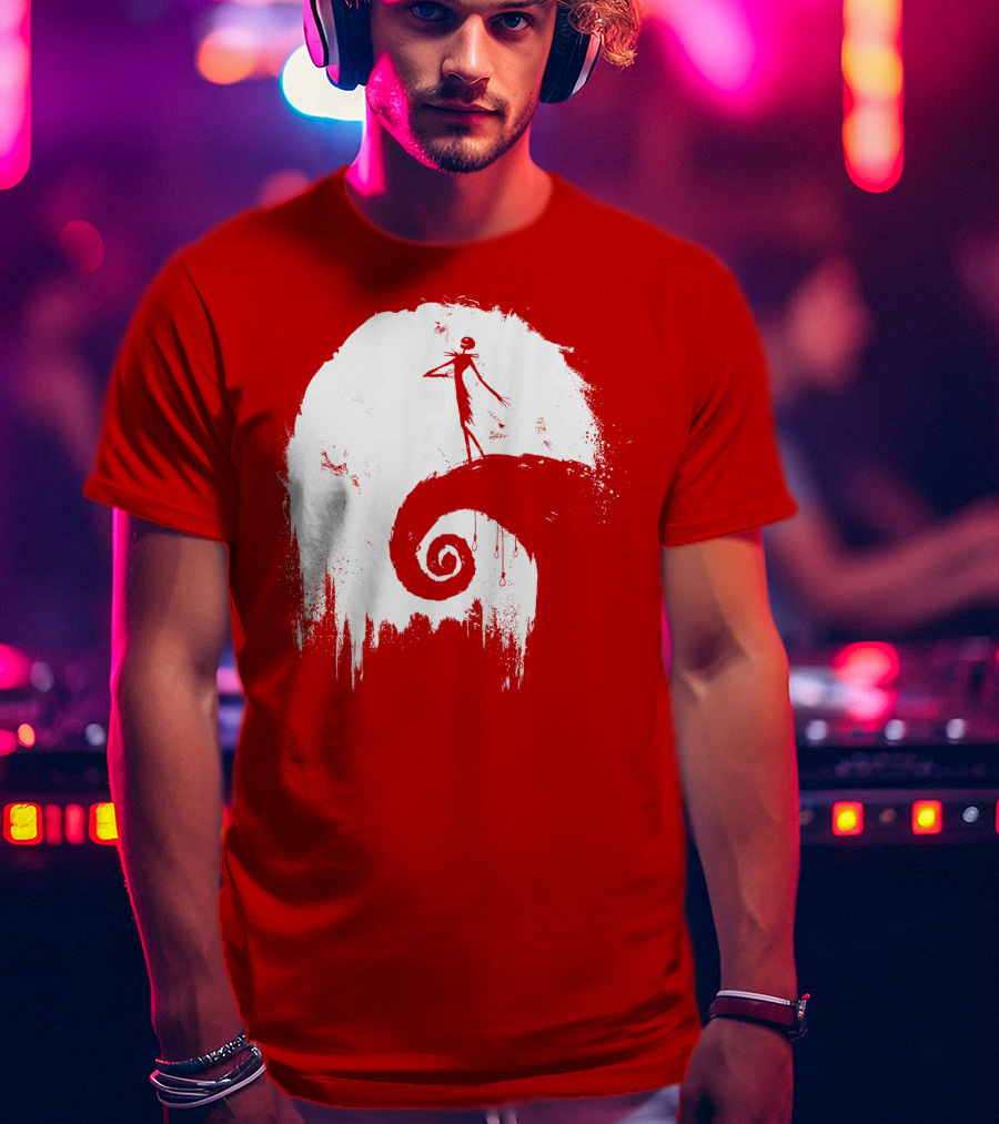 The Nightmare Before Christmas Spooky Red Hilltop Scene All Hallow's Eve T-Shirt