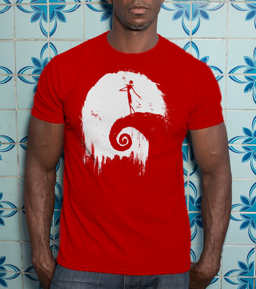 The Nightmare Before Christmas Spooky Red Hilltop Scene All Hallow's Eve T-Shirt