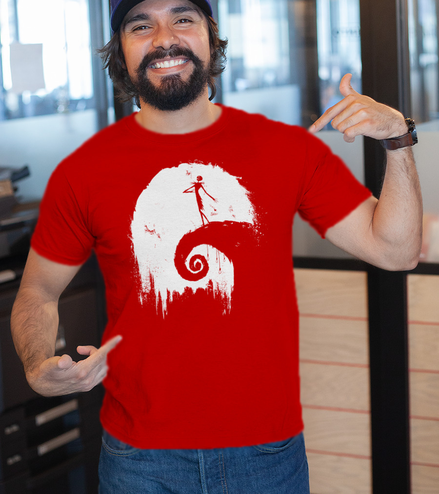 The Nightmare Before Christmas Spooky Red Hilltop Scene All Hallow's Eve T-Shirt