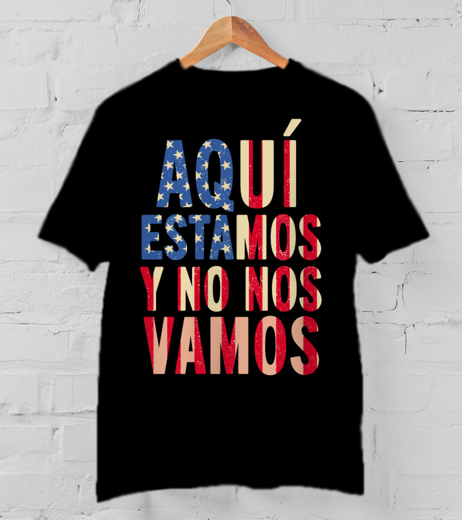 AQUÍ ESTAMOS Y NO NOS VAMOS USA Flag Colors T-Shirt