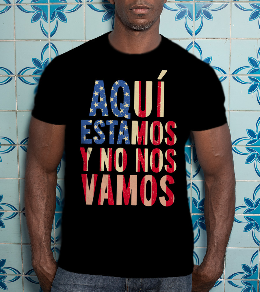 AQUÍ ESTAMOS Y NO NOS VAMOS USA Flag Colors T-Shirt