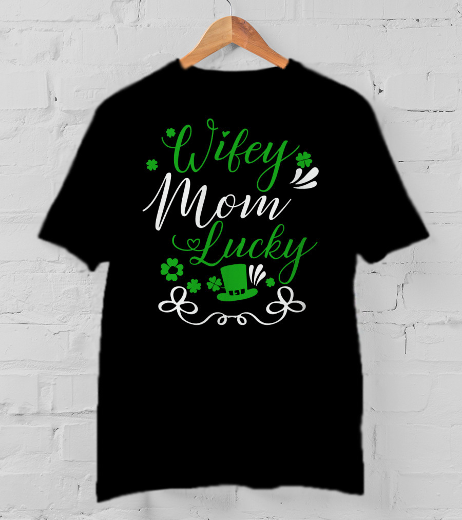 Wifey Mom Lucky Shamrock Hat Bow T-Shirt