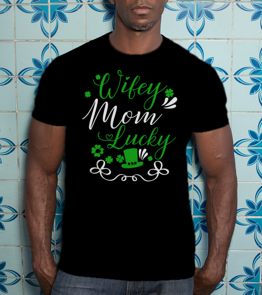 Wifey Mom Lucky Shamrock Hat Bow T-Shirt
