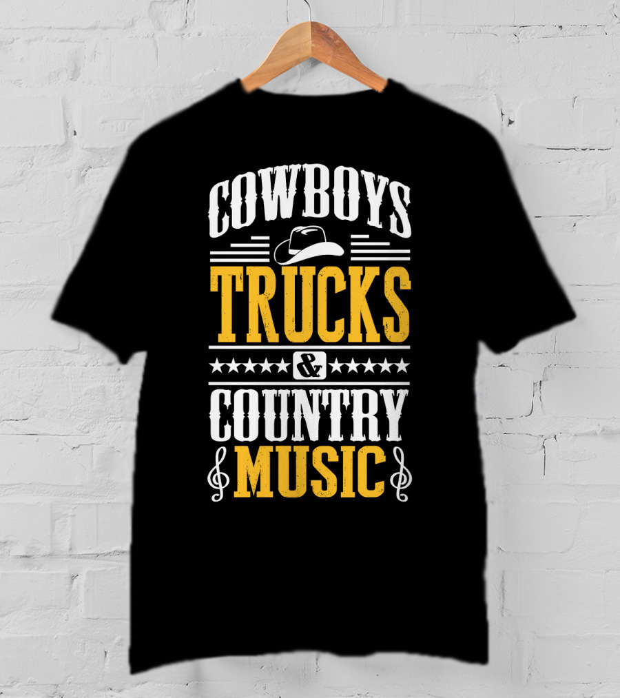 Cowboys Trucks And Country Music With Stars And Musical Notes T-Shirt