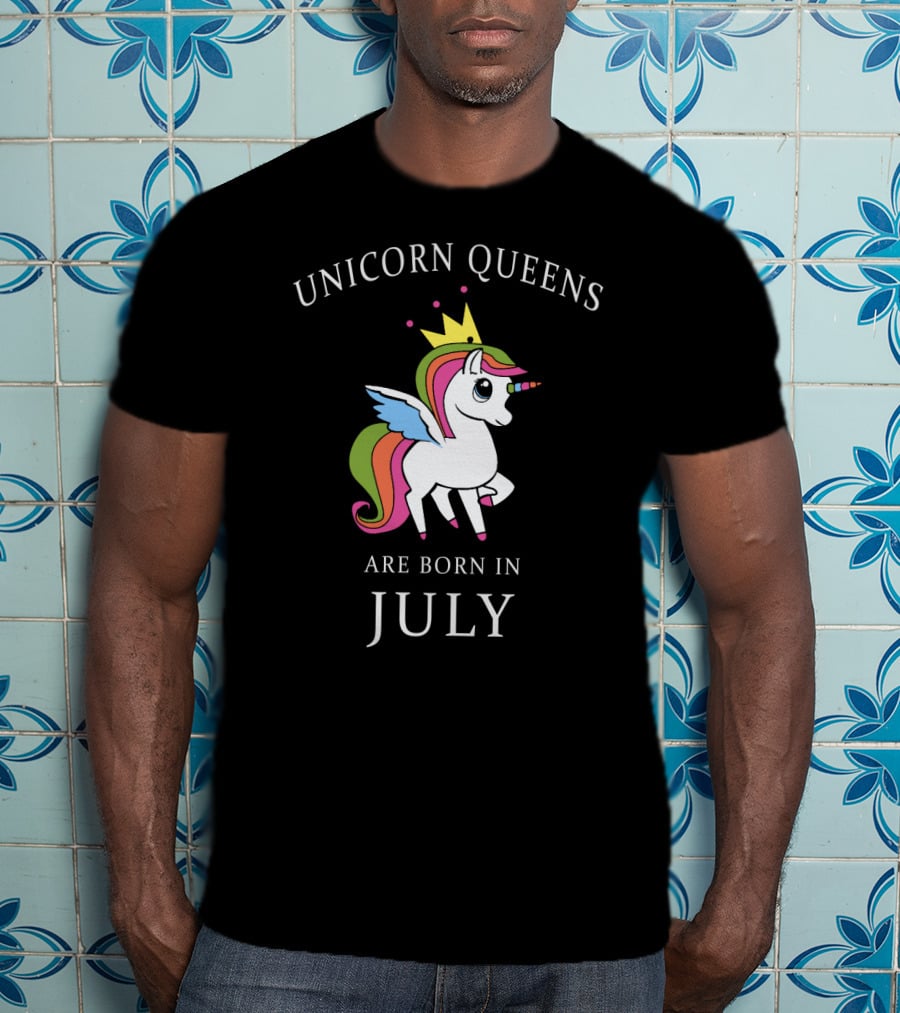 Unicorn Queens With Rainbow Wings And Crown Born In July T-Shirt