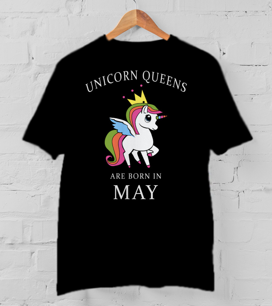 Unicorn Queens Are Born In May With Colorful Crown And Wings T-Shirt