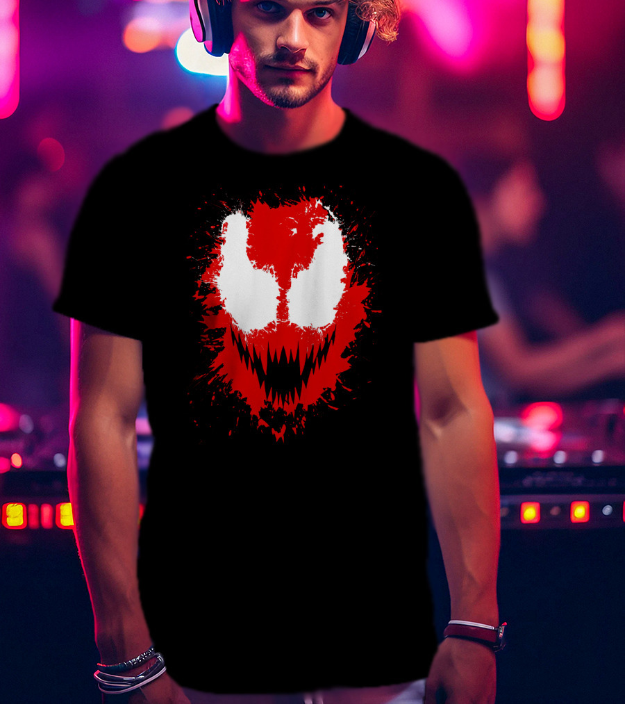 Carnage Marvel Villain Symbiote Red And Black Iconic Mask T-Shirt
