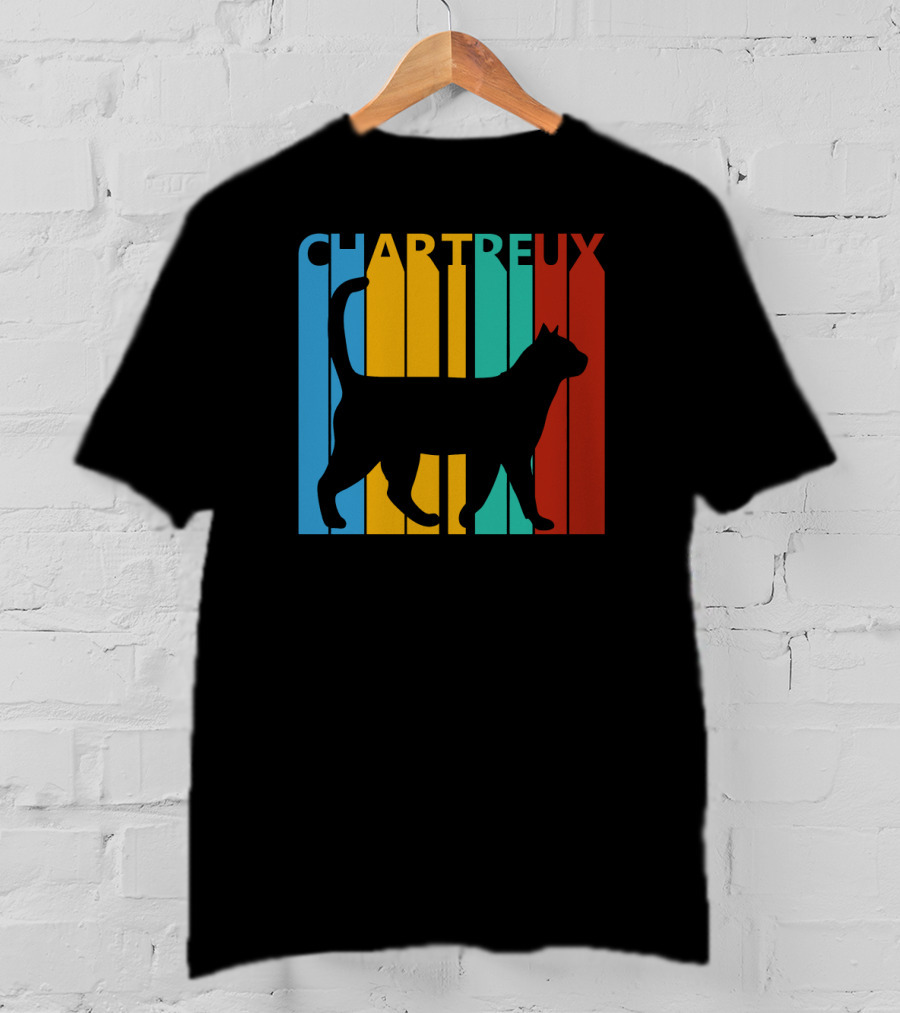 CHARTREUX Cat Silhouette Color Stripes T-Shirt