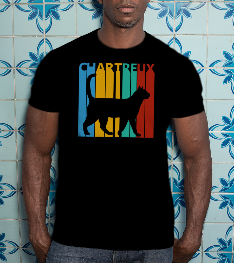 CHARTREUX Cat Silhouette Color Stripes T-Shirt
