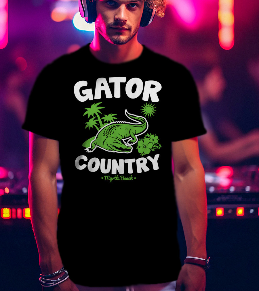 Gator Country Myrtle Beach South Carolina Palm Trees Sun Hibiscus T-Shirt
