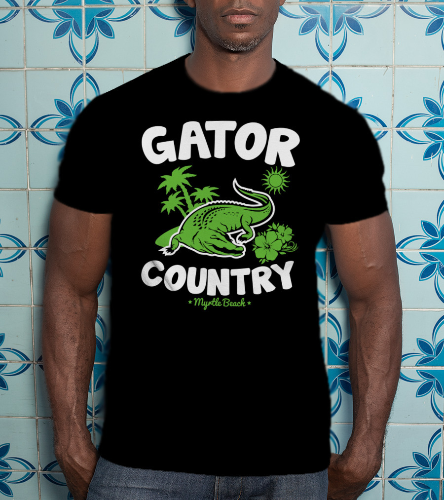 Gator Country Myrtle Beach South Carolina Palm Trees Sun Hibiscus T-Shirt