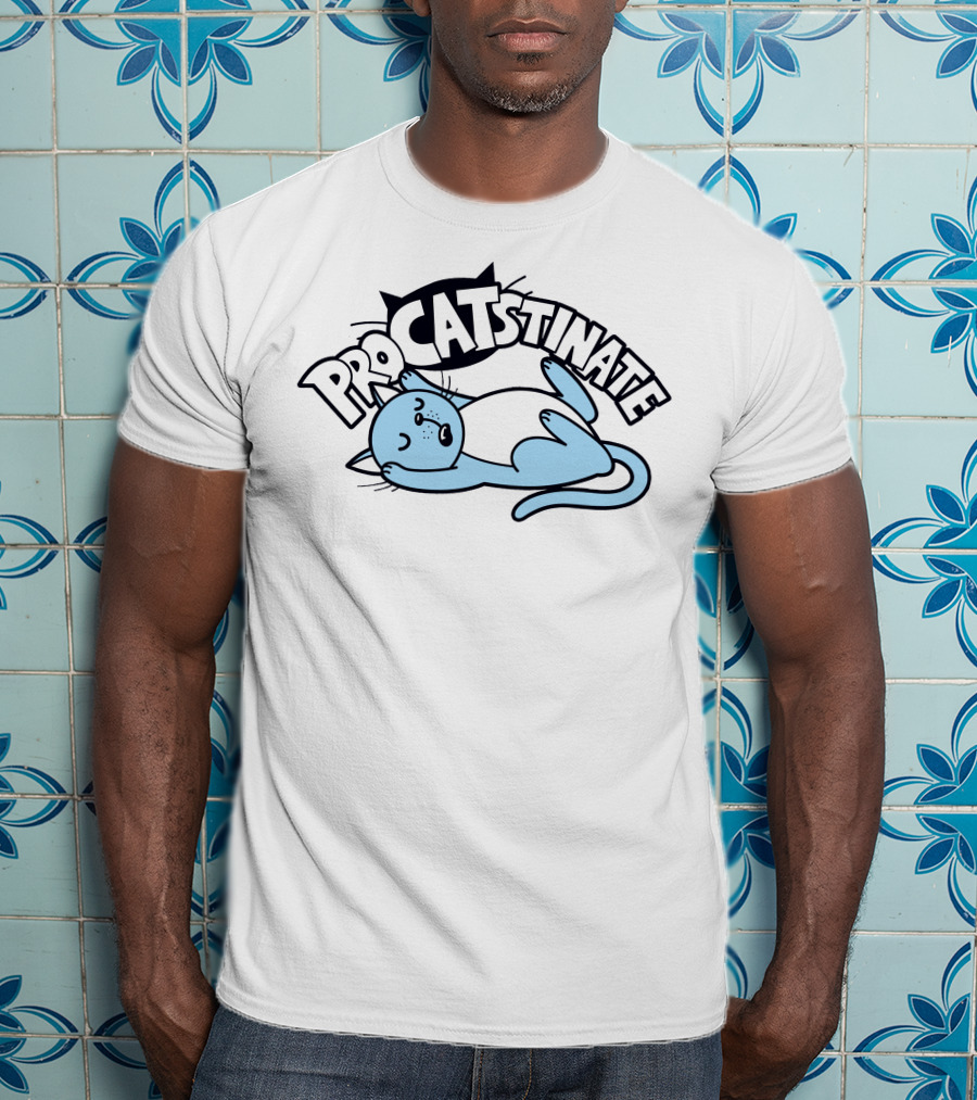 Procatstinate Lazy Blue Cat Relaxation T-Shirt