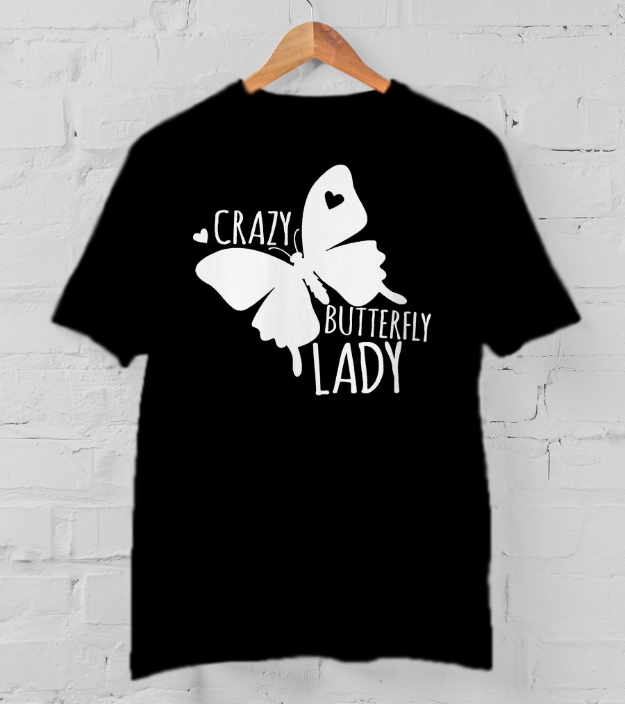 CRAZY BUTTERFLY LADY Heart Motif T-Shirt
