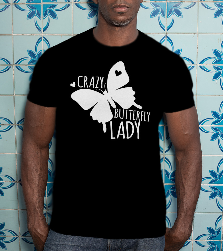 CRAZY BUTTERFLY LADY Heart Motif T-Shirt