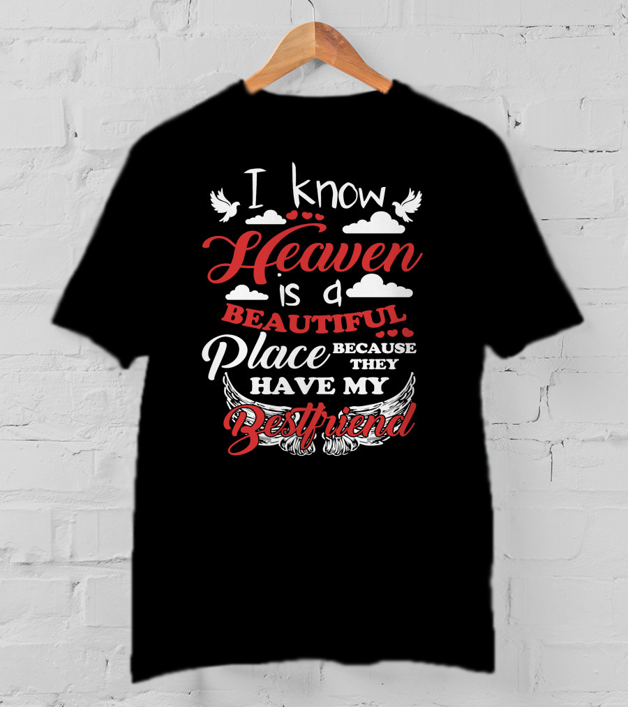 I Know Heaven Is A Beautiful Place Because They Have My Best Friend With Wings And Clouds T-Shirt