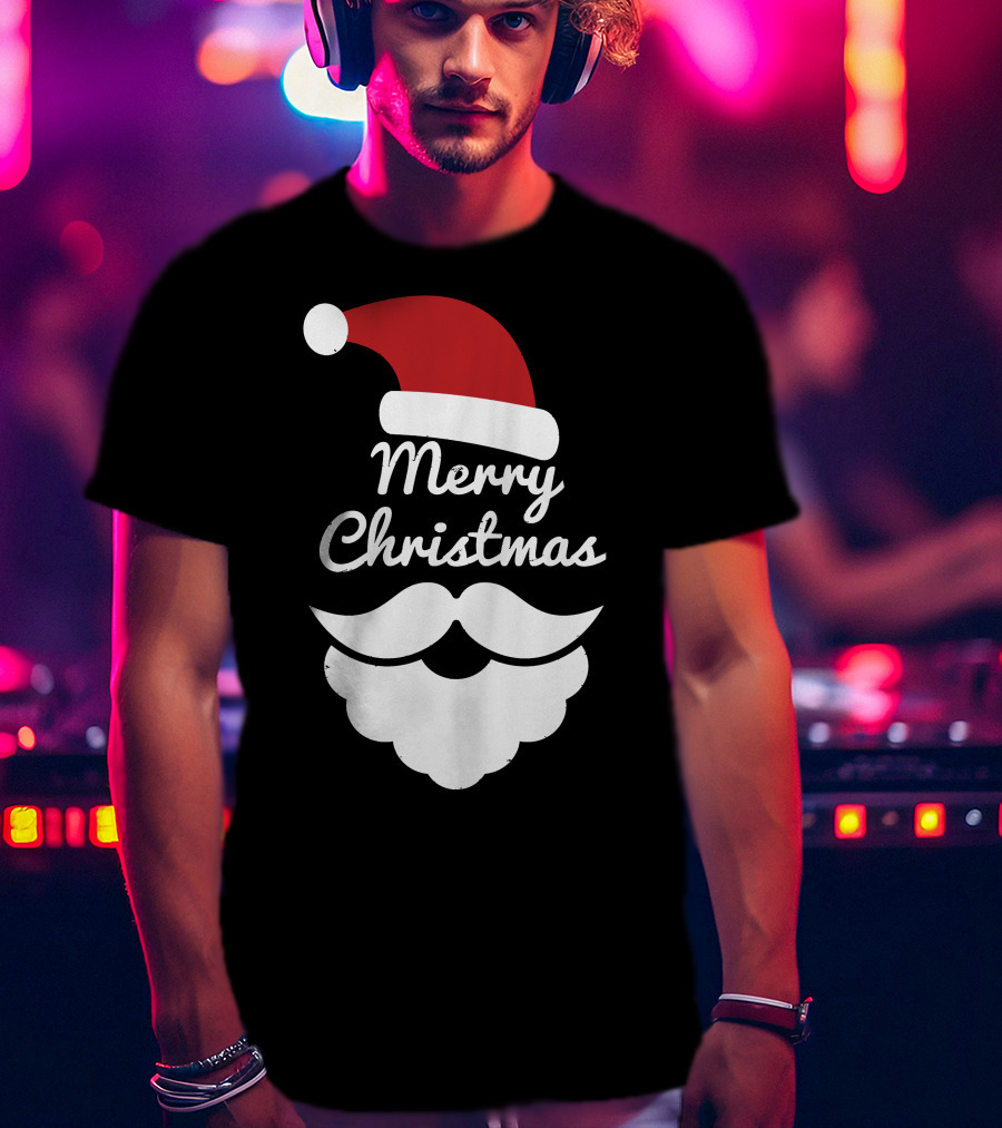 Merry Christmas Santa Hat And Beard T-Shirt