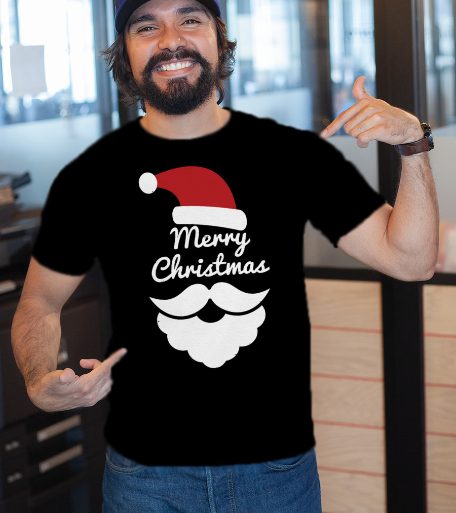 Merry Christmas Santa Hat And Beard T-Shirt