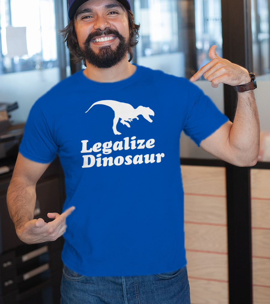 Legalize Dinosaur T-Rex Silhouette On Blue T-Shirt