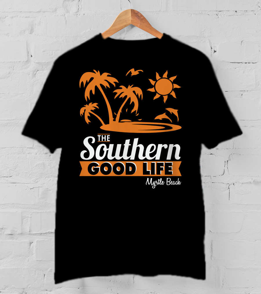 Myrtle Beach Southern Good Life Palm Trees Sun And Seagulls T-Shirt