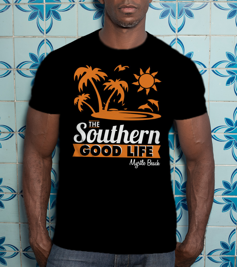 Myrtle Beach Southern Good Life Palm Trees Sun And Seagulls T-Shirt