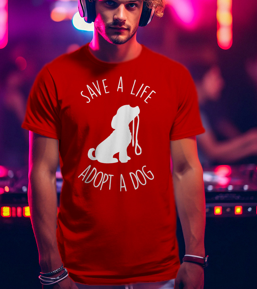 Save A Life Adopt A Dog Silhouette With Leash T-Shirt
