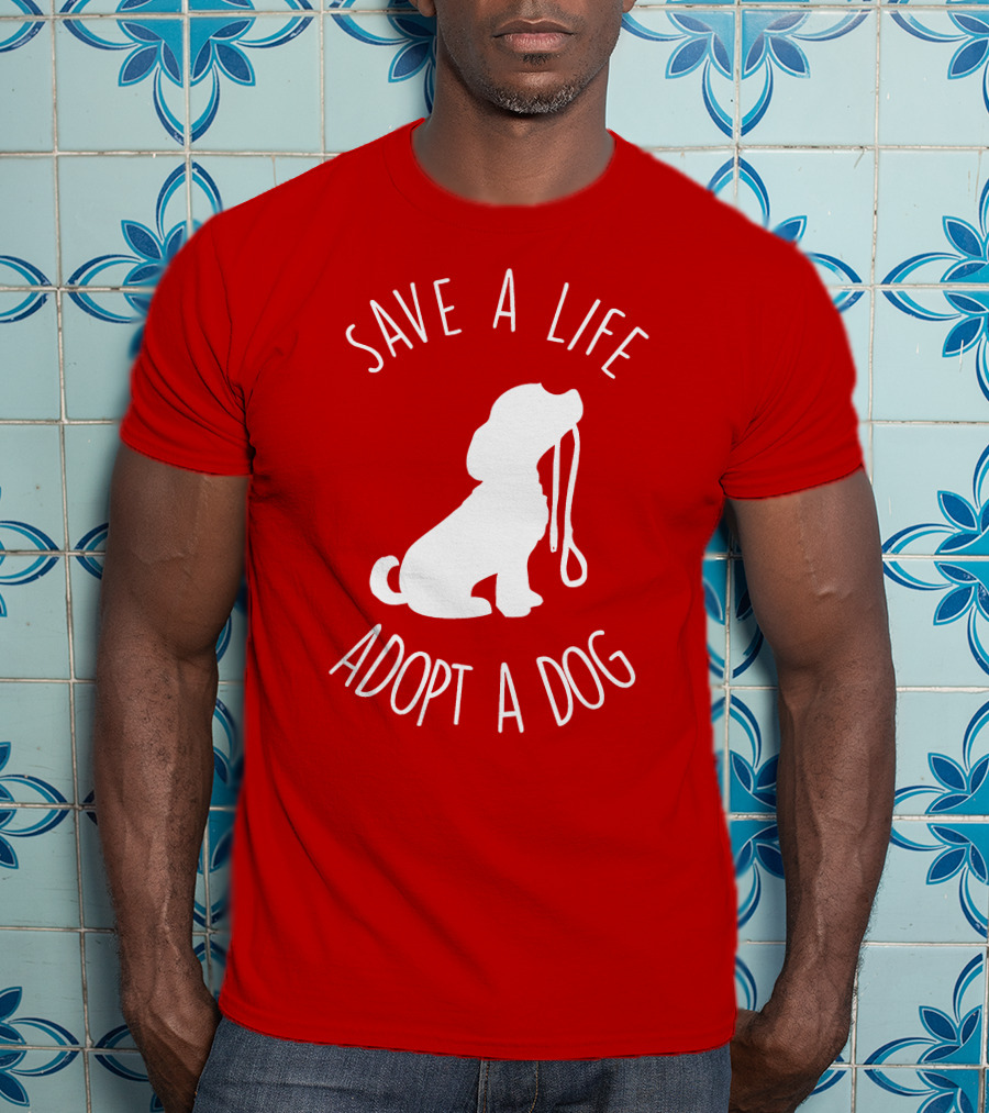 Save A Life Adopt A Dog Silhouette With Leash T-Shirt