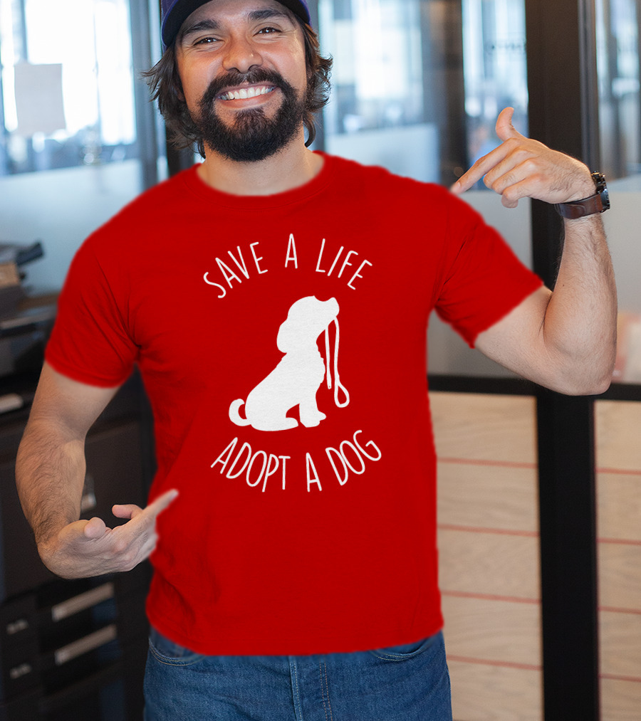 Save A Life Adopt A Dog Silhouette With Leash T-Shirt