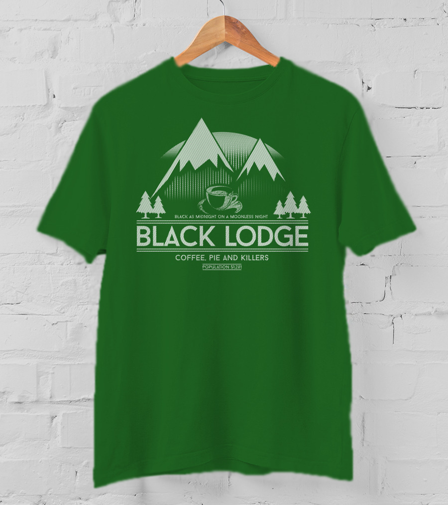 Black Lodge Coffee Pie Killers Black As Midnight On A Moonless Night Population 51201 T-Shirt