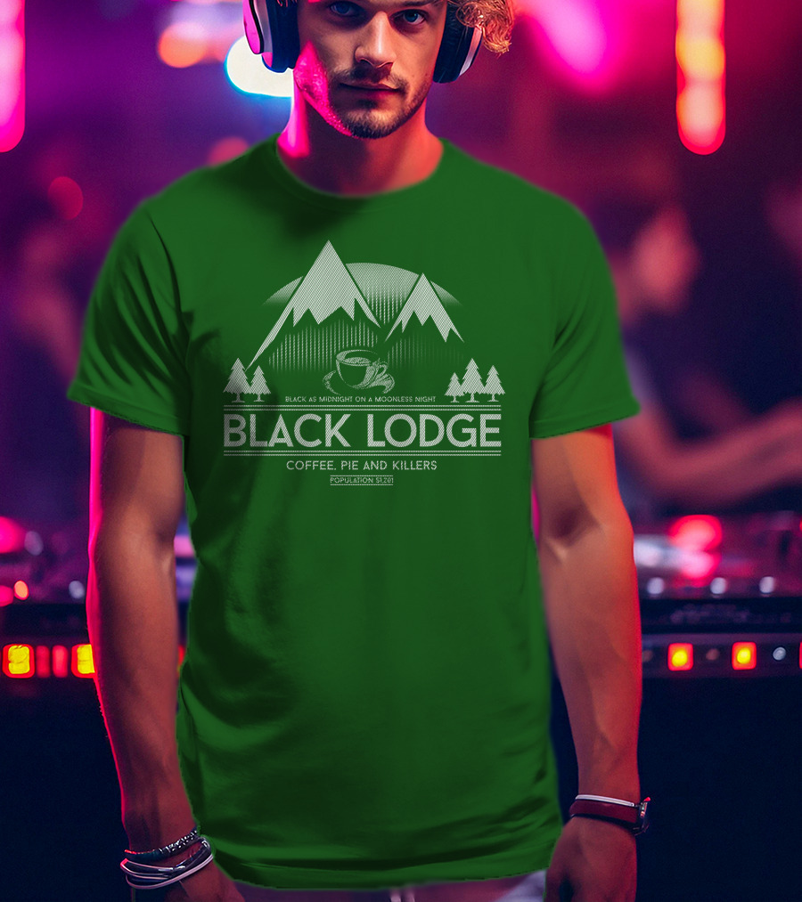 Black Lodge Coffee Pie Killers Black As Midnight On A Moonless Night Population 51201 T-Shirt