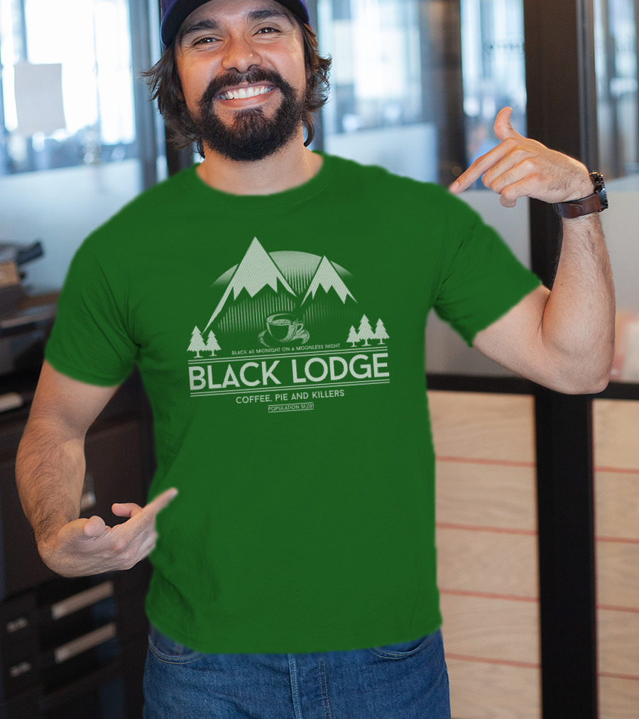 Black Lodge Coffee Pie Killers Black As Midnight On A Moonless Night Population 51201 T-Shirt