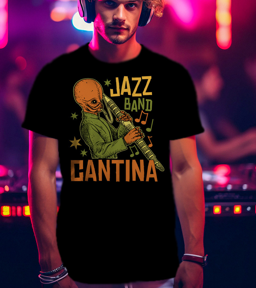 Cantina Jazz Band Musician With Instrument And Musical Notes T-Shirt