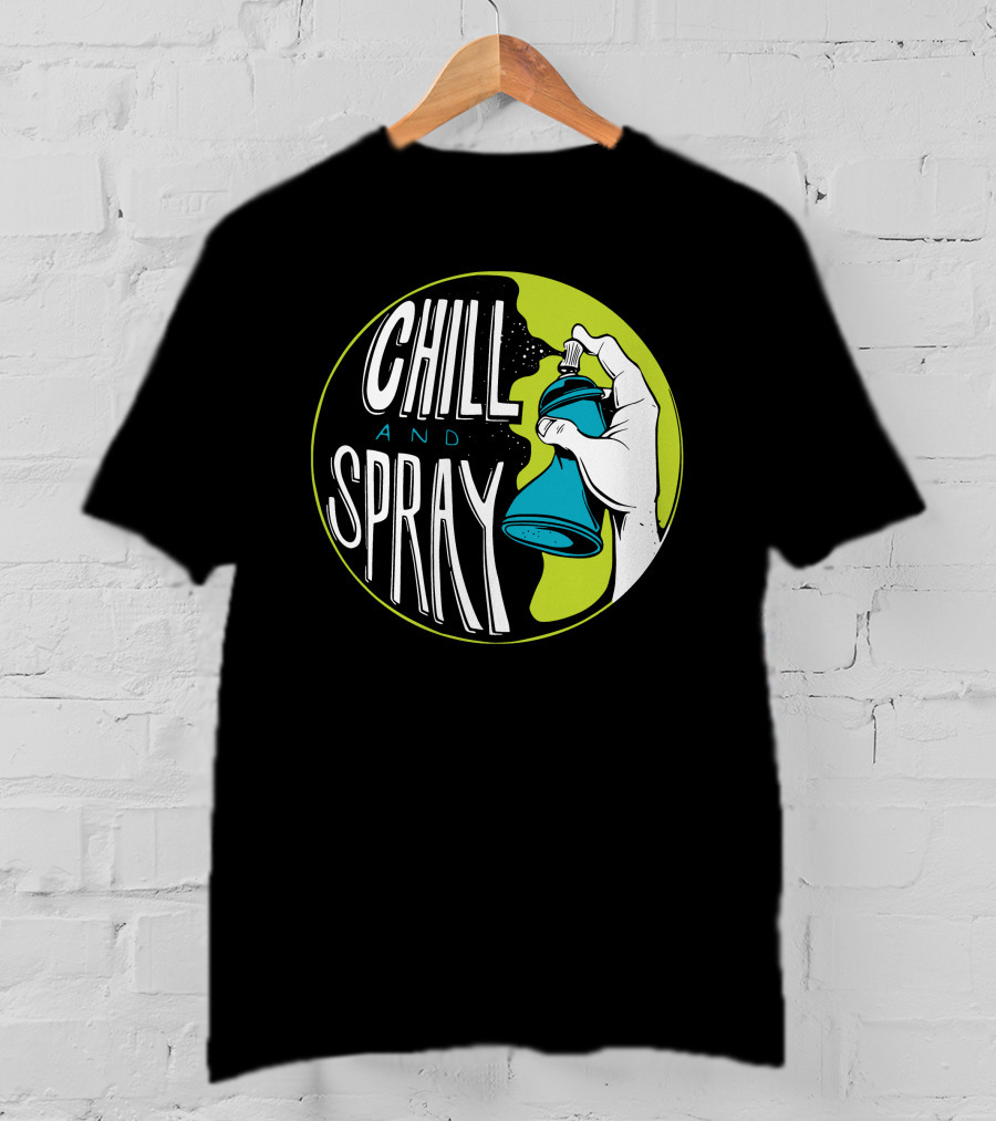 CHILL AND SPRAY Hand Holding Blue Can T-Shirt