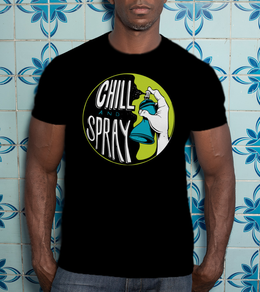 CHILL AND SPRAY Hand Holding Blue Can T-Shirt
